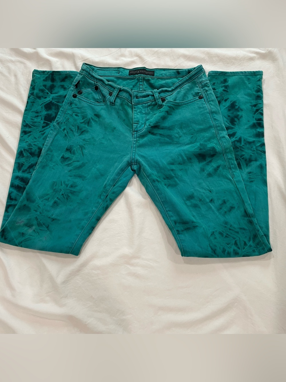 Rock & Republic Teal Tie Dye Denim Skinny Jeans Turquoise